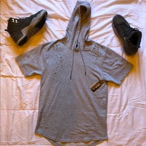 Distressed Short Sleeve Hoodie